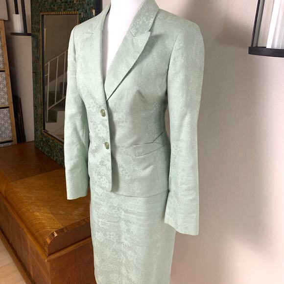 Vintage Jones New York Suit Size 8 2-Piece Skirt Suit w/ Blazer Jacket Green - Picture 2 of 12